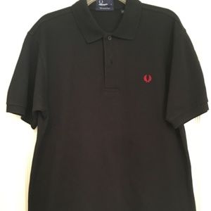 Fred Perry Polo Solid Black w/Red Laurel Wreath